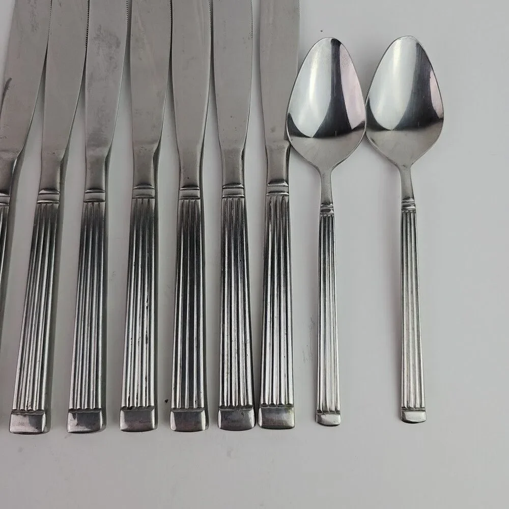 Stainless Steel Set of 13 Flatware Knives Salad Forks Tea Spoons Made In Korea